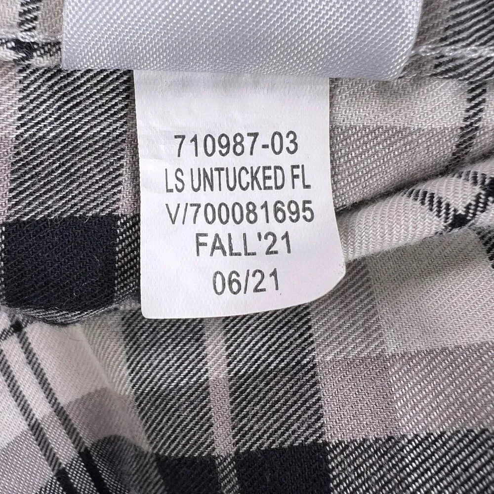 Banana Republic Plaid Untucked Shirt Men Large Black Gray White Grunge Goth Punk
